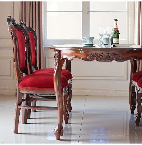 マリナカッシーリ ヨーロピアン オーバルダイニングセット5P（ベロアレッド） 4人掛け 4人用-4