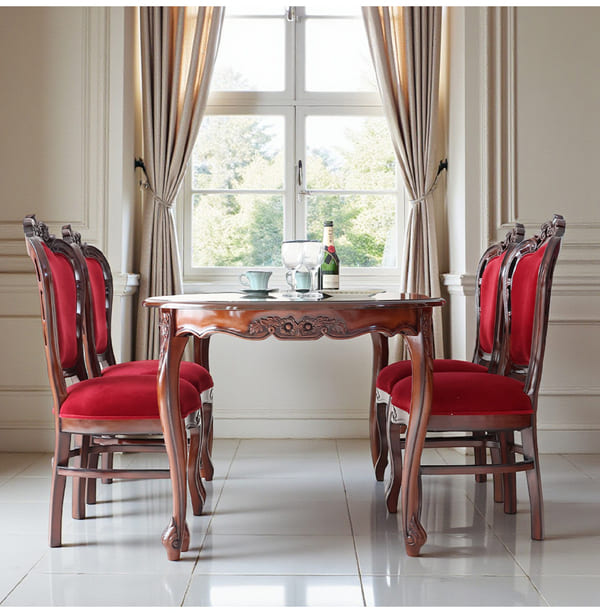マリナカッシーリ ヨーロピアン オーバルダイニングセット5P（ベロアレッド） 4人掛け 4人用-9