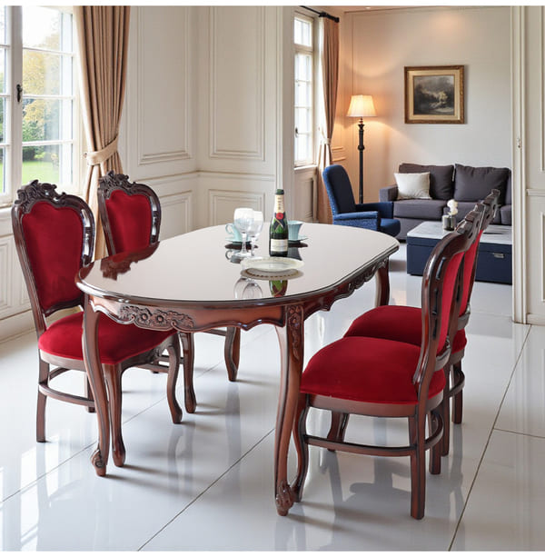 マリナカッシーリ ヨーロピアン オーバルダイニングセット5P（ベロアレッド） 4人掛け 4人用-10