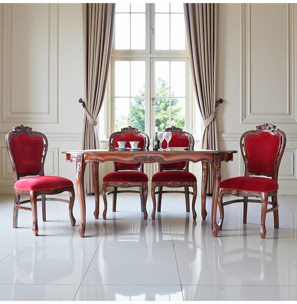 マリナカッシーリ ヨーロピアン オーバルダイニングセット5P（ベロアレッド） 4人掛け 4人用-12