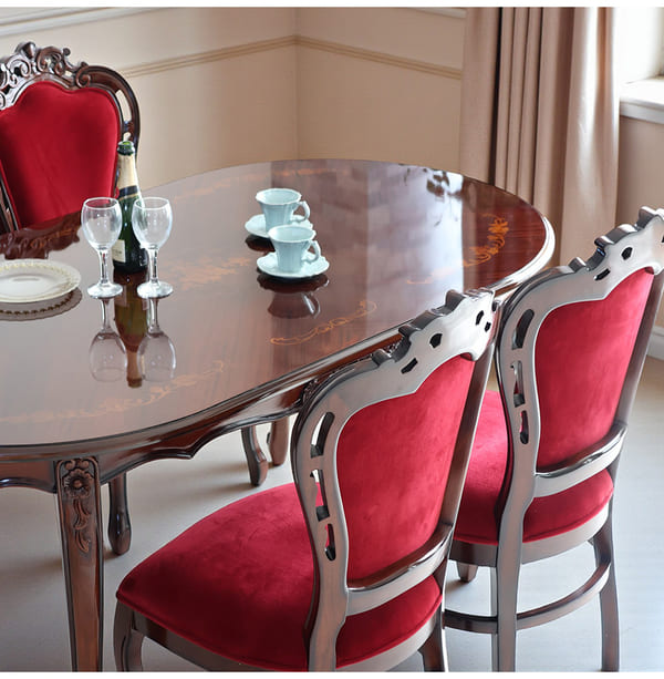 マリナカッシーリ ヨーロピアン オーバルダイニングセット5P（ベロアレッド） 4人掛け 4人用-13