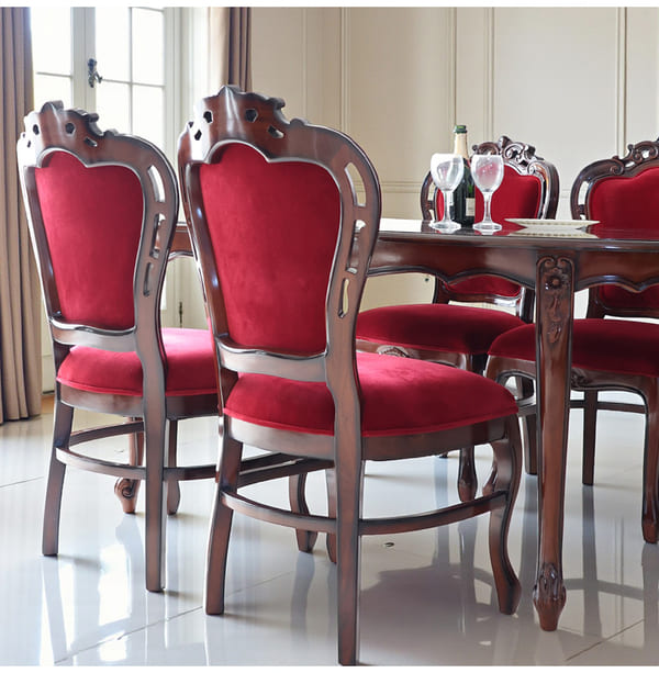 マリナカッシーリ ヨーロピアン オーバルダイニングセット5P（ベロアレッド） 4人掛け 4人用-14