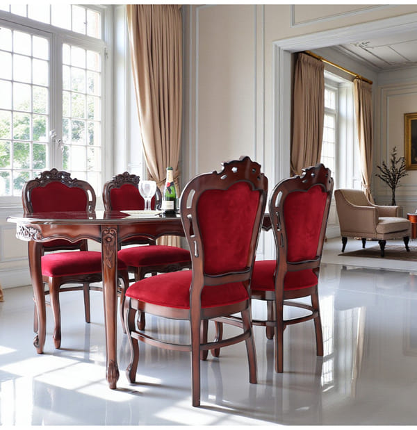 マリナカッシーリ ヨーロピアン オーバルダイニングセット5P（ベロアレッド） 4人掛け 4人用-16
