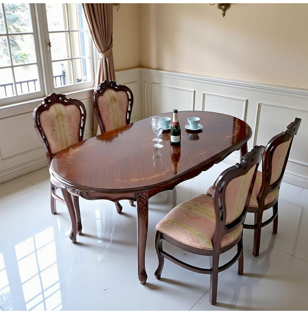 マリナカッシーリ ヨーロピアン オーバルダイニングセット5P（ピンクストライプ） 4人掛け 4人用-1