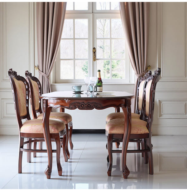 マリナカッシーリ ヨーロピアン オーバルダイニングセット5P（ピンクストライプ） 4人掛け 4人用-9