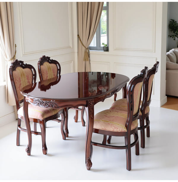 マリナカッシーリ ヨーロピアン オーバルダイニングセット5P（ピンクストライプ） 4人掛け 4人用-10