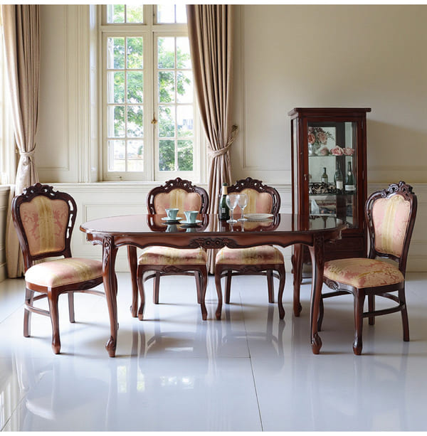 マリナカッシーリ ヨーロピアン オーバルダイニングセット5P（ピンクストライプ） 4人掛け 4人用-12