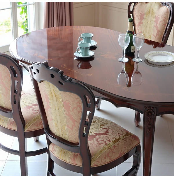 マリナカッシーリ ヨーロピアン オーバルダイニングセット5P（ピンクストライプ） 4人掛け 4人用-13