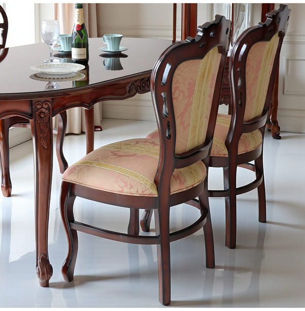 マリナカッシーリ ヨーロピアン オーバルダイニングセット5P（ピンクストライプ） 4人掛け 4人用-14