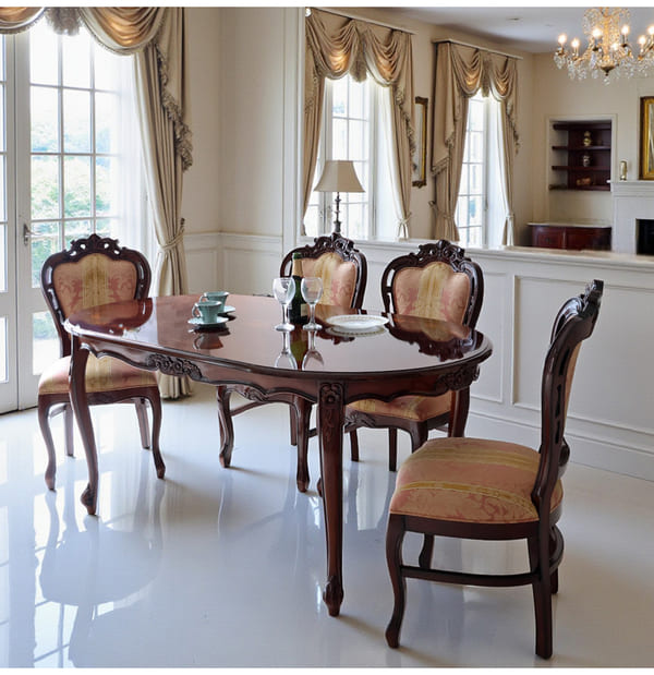 マリナカッシーリ ヨーロピアン オーバルダイニングセット5P（ピンクストライプ） 4人掛け 4人用-16