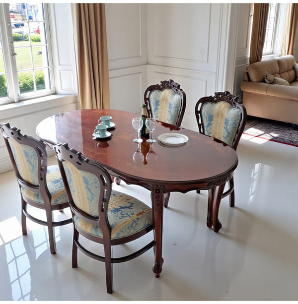 マリナカッシーリ ヨーロピアン オーバルダイニングセット5P（ブルーストライプ） 4人掛け 4人用-1