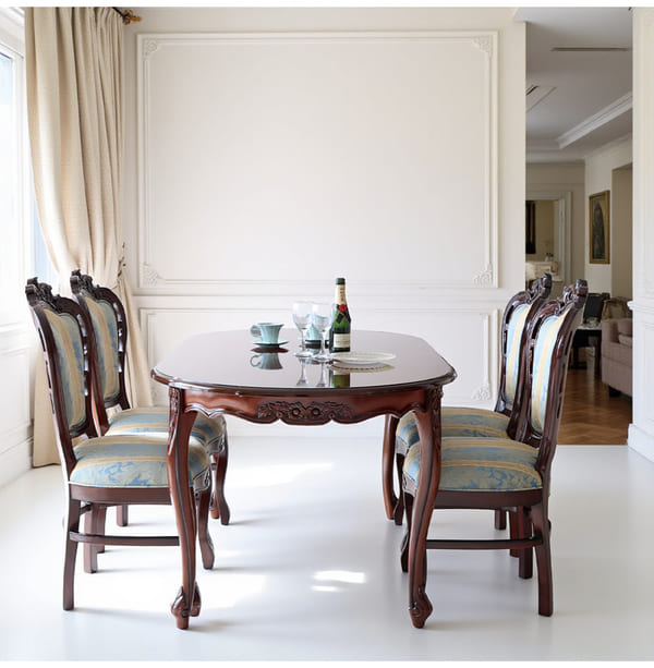 マリナカッシーリ ヨーロピアン オーバルダイニングセット5P（ブルーストライプ） 4人掛け 4人用-9