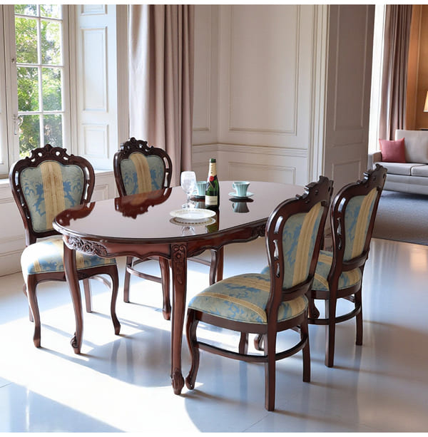 マリナカッシーリ ヨーロピアン オーバルダイニングセット5P（ブルーストライプ） 4人掛け 4人用-10