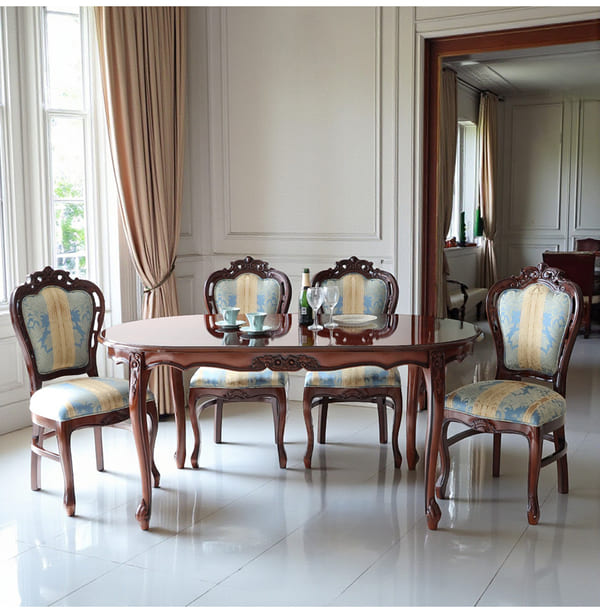 マリナカッシーリ ヨーロピアン オーバルダイニングセット5P（ブルーストライプ） 4人掛け 4人用-12