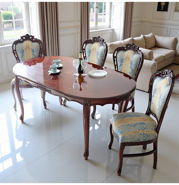 マリナカッシーリ ヨーロピアン オーバルダイニングセット5P（ブルーストライプ） 4人掛け 4人用-16