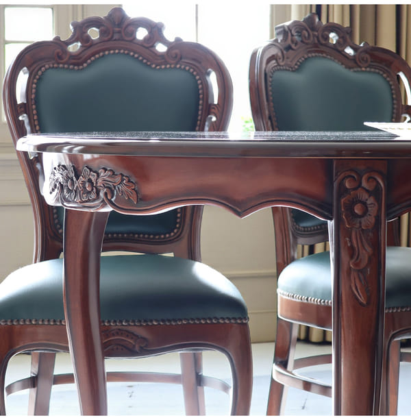 マリナカッシーリ ヨーロピアン オーバルダイニングセット5P（グリーンレザー） 4人掛け 4人用-3