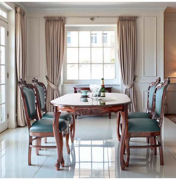 マリナカッシーリ ヨーロピアン オーバルダイニングセット5P（グリーンレザー） 4人掛け 4人用-9