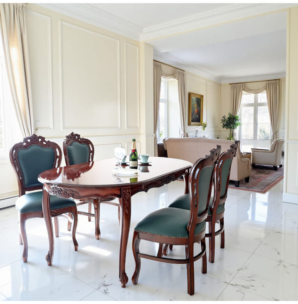 マリナカッシーリ ヨーロピアン オーバルダイニングセット5P（グリーンレザー） 4人掛け 4人用-10