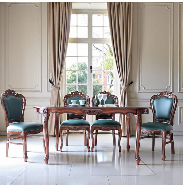 マリナカッシーリ ヨーロピアン オーバルダイニングセット5P（グリーンレザー） 4人掛け 4人用-12