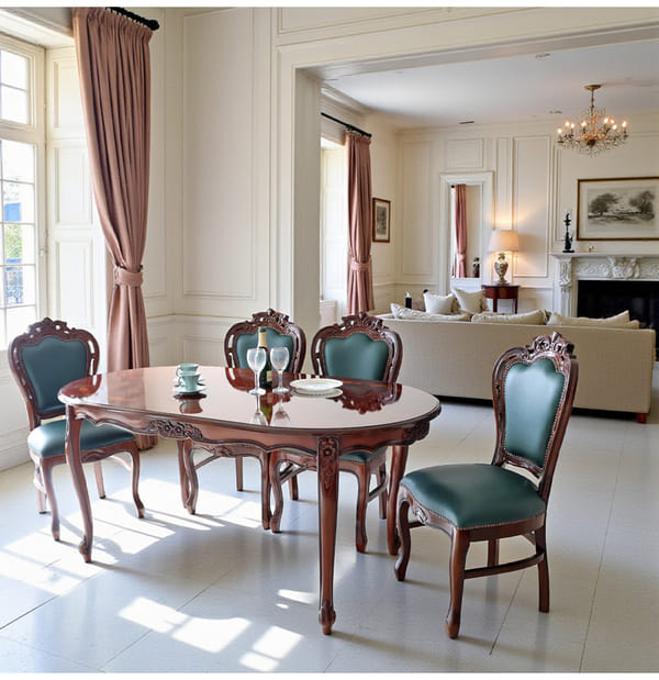 マリナカッシーリ ヨーロピアン オーバルダイニングセット5P（グリーンレザー） 4人掛け 4人用-16