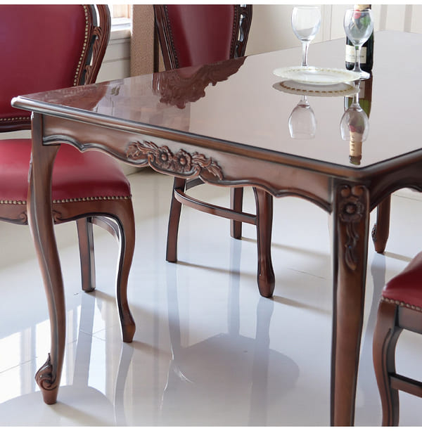 ダイニングセット 5点 幅165cm 長方形 象嵌 マホガニー ワインボルドーチェア 輸入家具-3