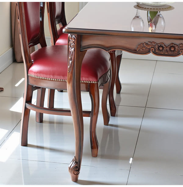 ダイニングセット 5点 幅165cm 長方形 象嵌 マホガニー ワインボルドーチェア 輸入家具-4