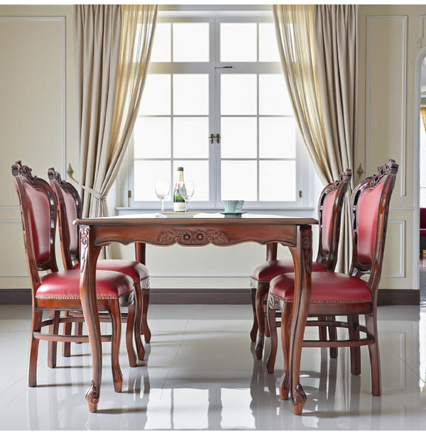 ダイニングセット 5点 幅165cm 長方形 象嵌 マホガニー ワインボルドーチェア 輸入家具-9