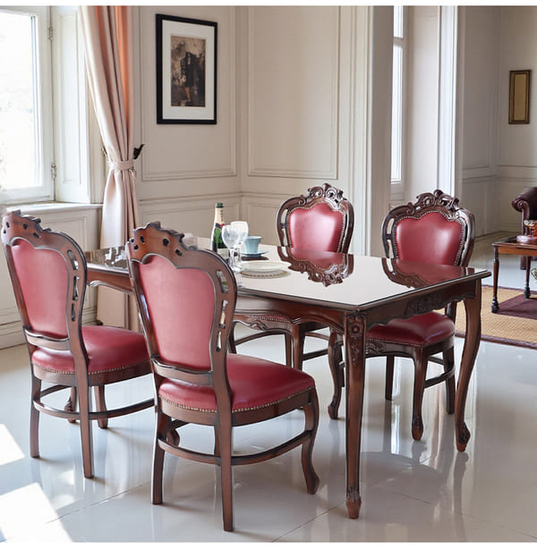 ダイニングセット 5点 幅165cm 長方形 象嵌 マホガニー ワインボルドーチェア 輸入家具-10