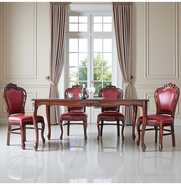 ダイニングセット 5点 幅165cm 長方形 象嵌 マホガニー ワインボルドーチェア 輸入家具-12