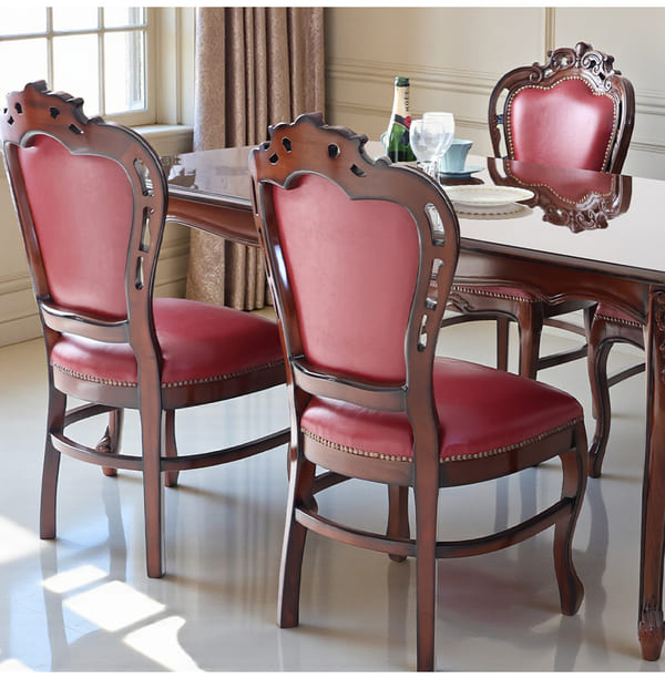 ダイニングセット 5点 幅165cm 長方形 象嵌 マホガニー ワインボルドーチェア 輸入家具-14