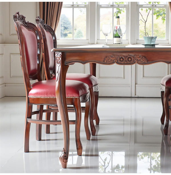 ダイニングセット 5点 幅165cm 長方形 象嵌 マホガニー ワインボルドーチェア 輸入家具-15