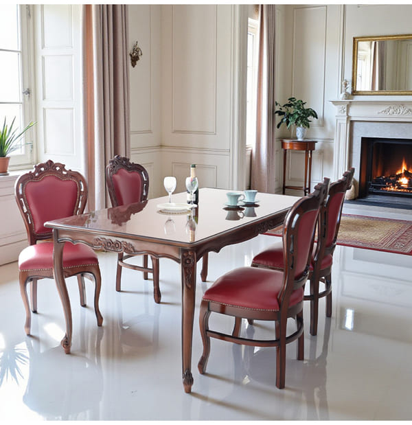 ダイニングセット 5点 幅165cm 長方形 象嵌 マホガニー ワインボルドーチェア 輸入家具-16