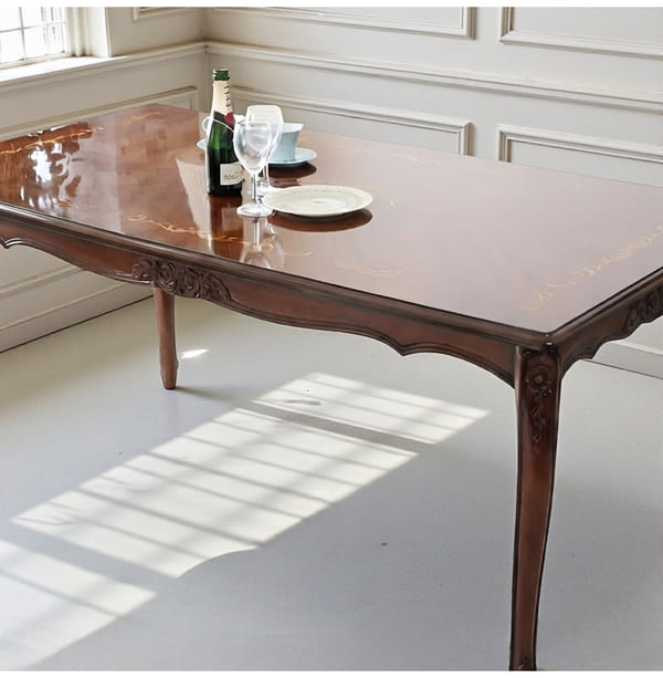 ダイニングセット 5点 幅165cm 長方形 象嵌 マホガニー ワインボルドーチェア 輸入家具-19