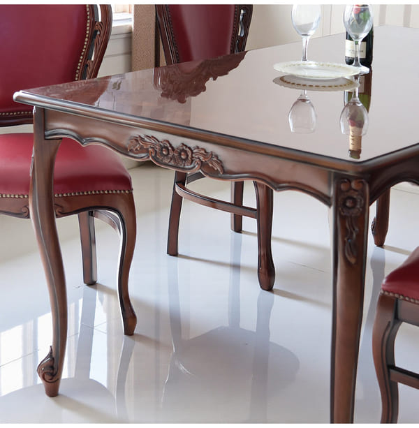 ダイニングセット 5点 象嵌 幅165cm 長方形 マホガニー レッドモケット 猫脚チェア 輸入家具-3