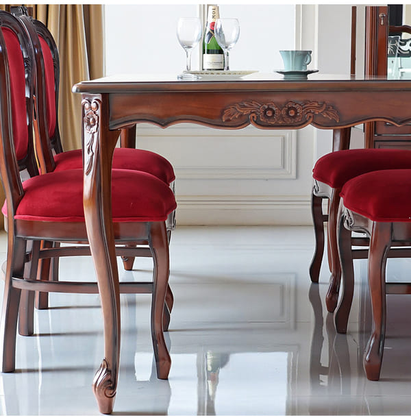 ダイニングセット 5点 象嵌 幅165cm 長方形 マホガニー レッドモケット 猫脚チェア 輸入家具-4