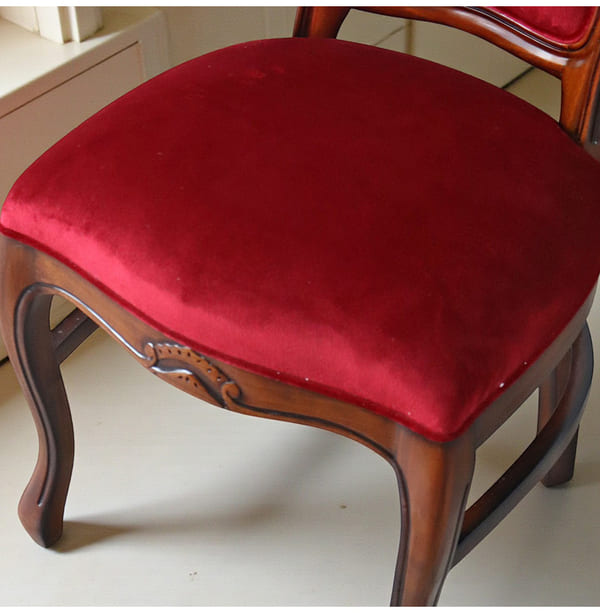 ダイニングセット 5点 象嵌 幅165cm 長方形 マホガニー レッドモケット 猫脚チェア 輸入家具-8