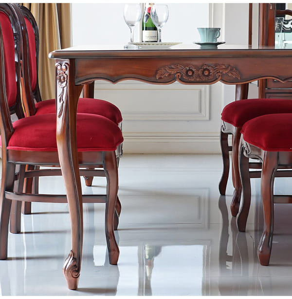 ダイニングセット 5点 象嵌 幅165cm 長方形 マホガニー レッドモケット 猫脚チェア 輸入家具-9