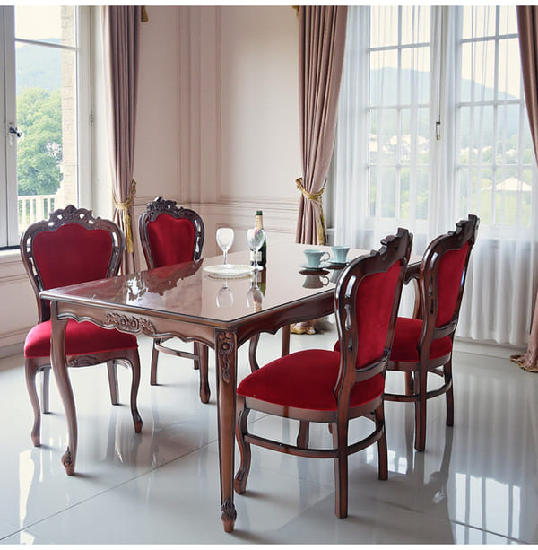 ダイニングセット 5点 象嵌 幅165cm 長方形 マホガニー レッドモケット 猫脚チェア 輸入家具-10