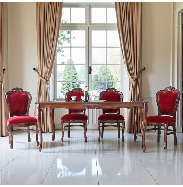 ダイニングセット 5点 象嵌 幅165cm 長方形 マホガニー レッドモケット 猫脚チェア 輸入家具-12