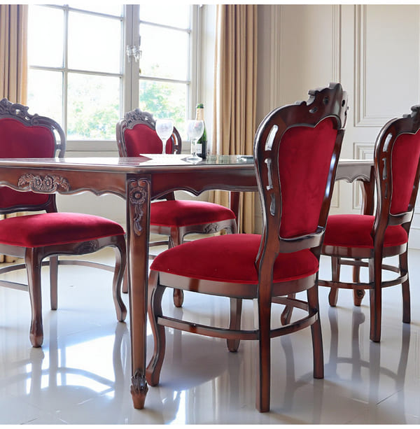 ダイニングセット 5点 象嵌 幅165cm 長方形 マホガニー レッドモケット 猫脚チェア 輸入家具-13