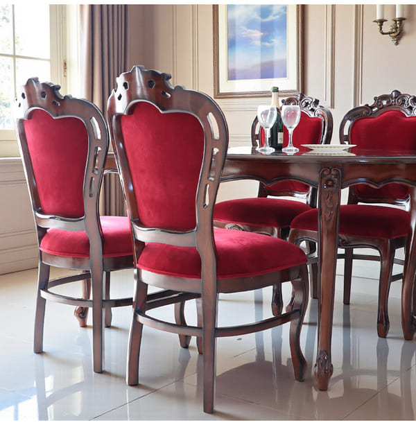 ダイニングセット 5点 象嵌 幅165cm 長方形 マホガニー レッドモケット 猫脚チェア 輸入家具-14