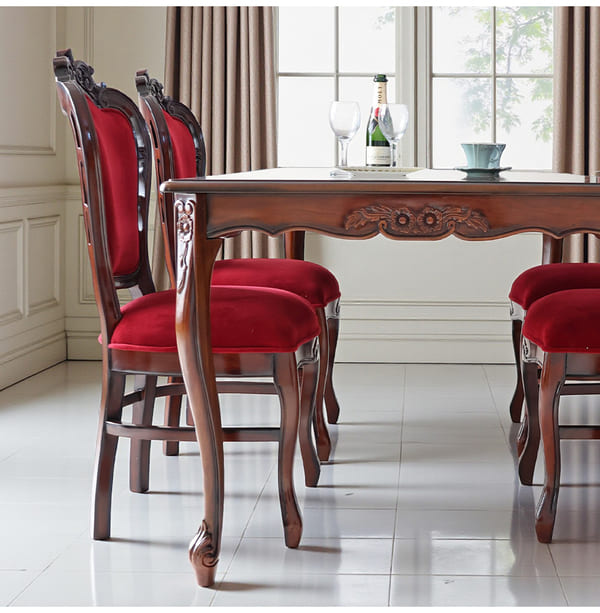 ダイニングセット 5点 象嵌 幅165cm 長方形 マホガニー レッドモケット 猫脚チェア 輸入家具-15