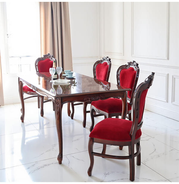 ダイニングセット 5点 象嵌 幅165cm 長方形 マホガニー レッドモケット 猫脚チェア 輸入家具-16