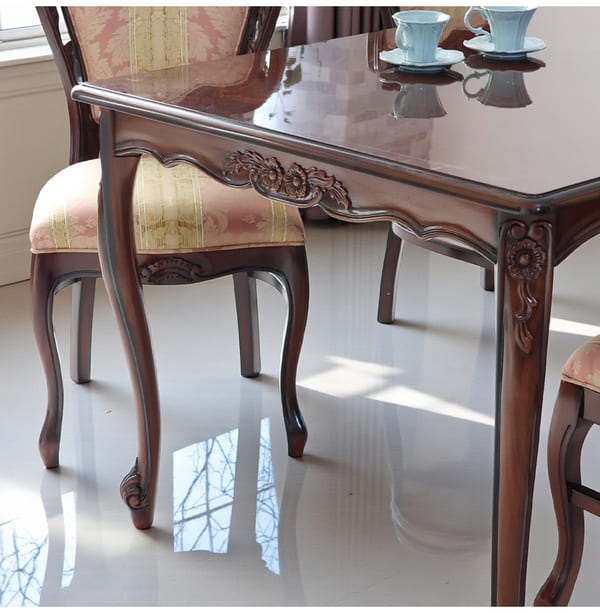 ダイニングセット 5点 幅165cm 長方形 象嵌 マホガニー ピンクストライプチェア 輸入家具-3