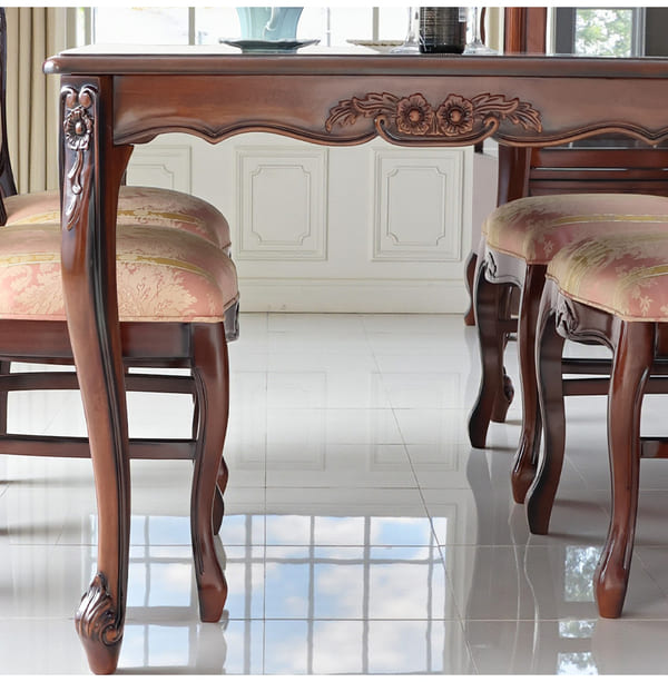 ダイニングセット 5点 幅165cm 長方形 象嵌 マホガニー ピンクストライプチェア 輸入家具-4