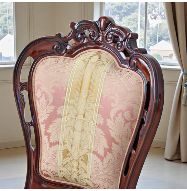 ダイニングセット 5点 幅165cm 長方形 象嵌 マホガニー ピンクストライプチェア 輸入家具-6