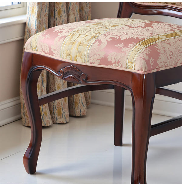 ダイニングセット 5点 幅165cm 長方形 象嵌 マホガニー ピンクストライプチェア 輸入家具-7