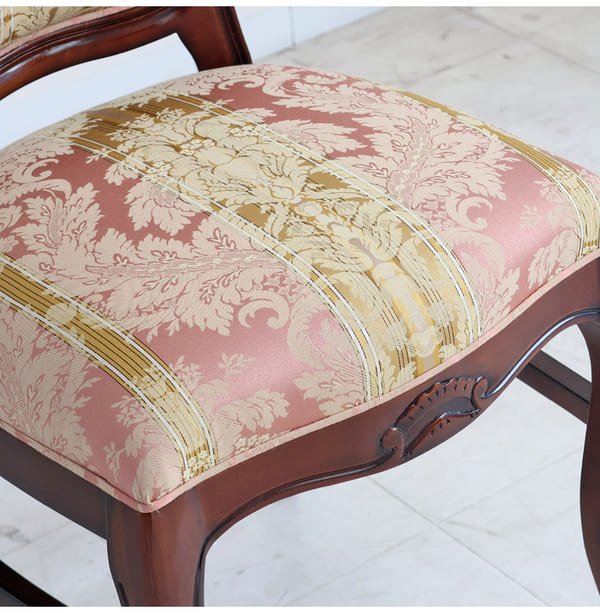 ダイニングセット 5点 幅165cm 長方形 象嵌 マホガニー ピンクストライプチェア 輸入家具-8