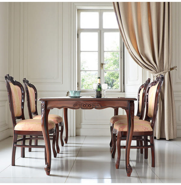 ダイニングセット 5点 幅165cm 長方形 象嵌 マホガニー ピンクストライプチェア 輸入家具-9