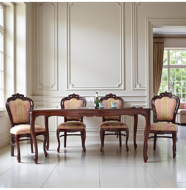 ダイニングセット 5点 幅165cm 長方形 象嵌 マホガニー ピンクストライプチェア 輸入家具-12